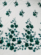 Orquidia 3D Floral Design Lace Polyester Fabric - Beaded Mesh Lace, Double Scallop, 54" Width (1 Yard)