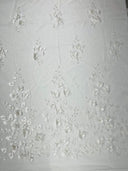 Orquidia 3D Floral Design Lace Polyester Fabric - Beaded Mesh Lace, Double Scallop, 54" Width (1 Yard)
