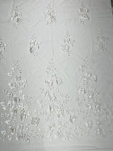 Orquidia 3D Floral Design Lace Polyester Fabric - Beaded Mesh Lace, Double Scallop, 54" Width (1 Yard)