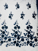 Orquidia 3D Floral Design Lace Polyester Fabric - Beaded Mesh Lace, Double Scallop, 54" Width (1 Yard)