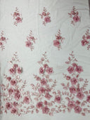 Orquidia 3D Floral Design Lace Polyester Fabric - Beaded Mesh Lace, Double Scallop, 54" Width (1 Yard)