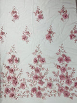 Orquidia 3D Floral Design Lace Polyester Fabric - Beaded Mesh Lace, Double Scallop, 54" Width (1 Yard)