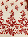 Orquidia 3D Floral Design Lace Polyester Fabric - Beaded Mesh Lace, Double Scallop, 54" Width (1 Yard)