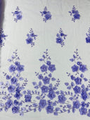 Orquidia 3D Floral Design Lace Polyester Fabric - Beaded Mesh Lace, Double Scallop, 54" Width (1 Yard)