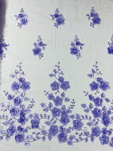 Orquidia 3D Floral Design Lace Polyester Fabric - Beaded Mesh Lace, Double Scallop, 54" Width (1 Yard)