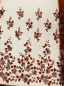 Orquidia 3D Floral Design Lace Polyester Fabric - Beaded Mesh Lace, Double Scallop, 54" Width (1 Yard)