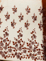 Orquidia 3D Floral Design Lace Polyester Fabric - Beaded Mesh Lace, Double Scallop, 54" Width (1 Yard)
