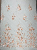 Orquidia 3D Floral Design Lace Polyester Fabric - Beaded Mesh Lace, Double Scallop, 54" Width (1 Yard)