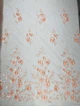 Orquidia 3D Floral Design Lace Polyester Fabric - Beaded Mesh Lace, Double Scallop, 54" Width (1 Yard)