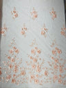 Orquidia 3D Floral Design Lace Polyester Fabric - Beaded Mesh Lace, Double Scallop, 54" Width (1 Yard)