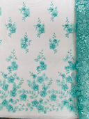 Orquidia 3D Floral Design Lace Polyester Fabric - Beaded Mesh Lace, Double Scallop, 54" Width (1 Yard)