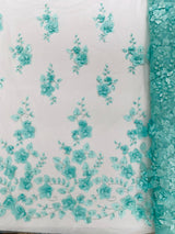 Orquidia 3D Floral Design Lace Polyester Fabric - Beaded Mesh Lace, Double Scallop, 54" Width (1 Yard)