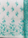 Orquidia 3D Floral Design Lace Polyester Fabric - Beaded Mesh Lace, Double Scallop, 54" Width (1 Yard)