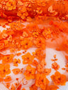 Orquidia 3D Floral Design Lace Polyester Fabric - Beaded Mesh Lace, Double Scallop, 54" Width (1 Yard)