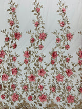 Orquidia 3D Satin Flower Glitter Lace Fabric - Fuchsia, Gold, Light Blue, Lilac, Rose Gold, Silver, 54" Width (1 Yard)