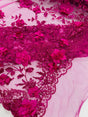 Orquidia 3D Satin Flower Glitter Lace Fabric - Fuchsia, Gold, Light Blue, Lilac, Rose Gold, Silver, 54" Width (1 Yard)