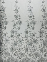 Orquidia 3D Satin Flower Glitter Lace Fabric - Fuchsia, Gold, Light Blue, Lilac, Rose Gold, Silver, 54" Width (1 Yard)