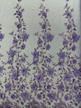Orquidia 3D Satin Flower Glitter Lace Fabric - Fuchsia, Gold, Light Blue, Lilac, Rose Gold, Silver, 54" Width (1 Yard)