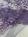 Orquidia 3D Satin Flower Glitter Lace Fabric - Fuchsia, Gold, Light Blue, Lilac, Rose Gold, Silver, 54" Width (1 Yard)