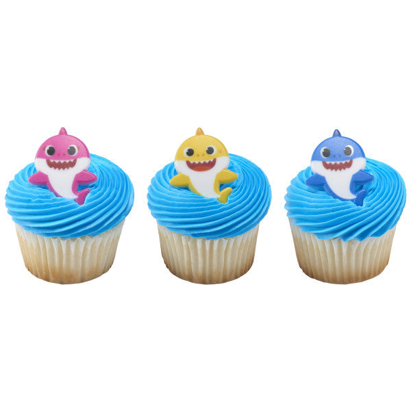 Baby Shark Mommy, Daddy and Baby Cupcake Rings - 72 ct