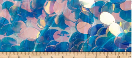 Oval Hologram Sequins Polyester Fabric - Iridescent Rainbow Oval Sequins, 52" Width (Yards)