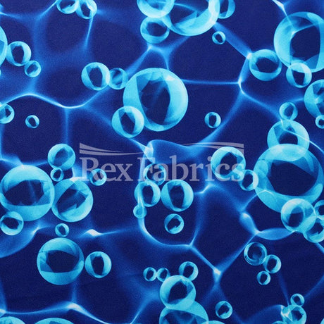 Oxygen Polyester Spandex Fabric - Blue, Green, Pink Water Bubble Print, 58-60" Width (1 Yard)
