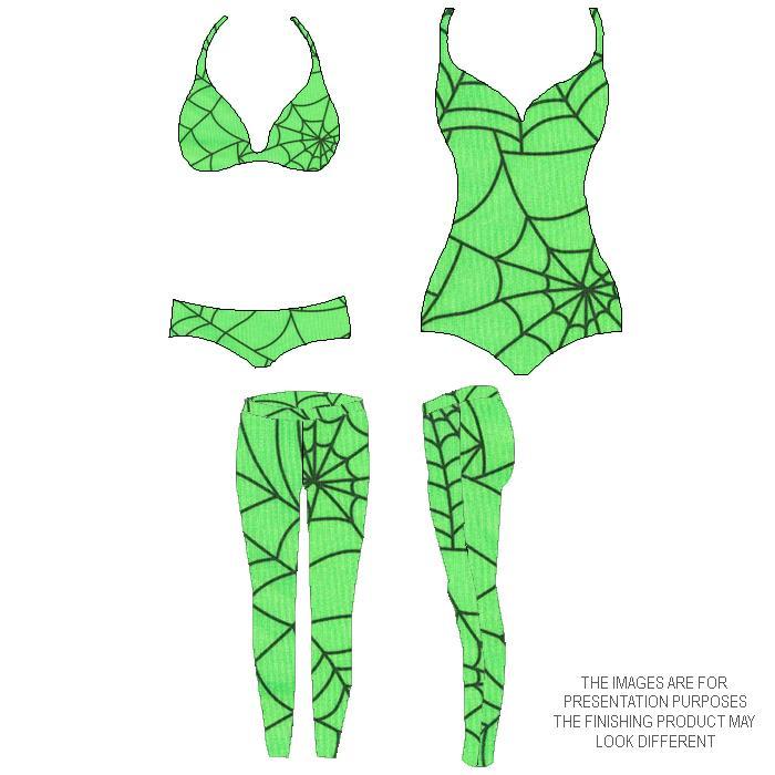 Printed Spandex Neon Green Black Spiderweb Halloween