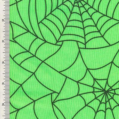 Printed Spandex Neon Green Black Spiderweb Halloween