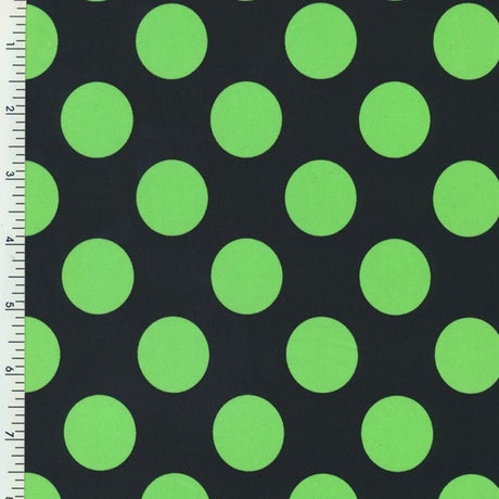Printed Tricot Nylon Spandex Black Neon Lime Polka Dot