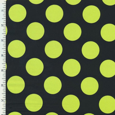 Printed Spandex Tricot Black Neon Yellow Polka Dot
