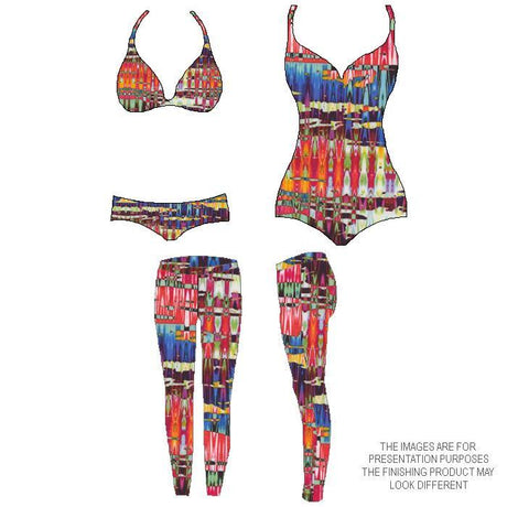 Printed Spandex Neon Tribal Stripe Swimwear