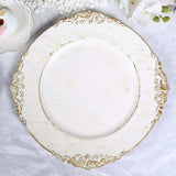 Baroque Acrylic Charger Plate 13" White Washed Gold Embossed