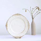 Baroque Acrylic Charger Plate 13" White Washed Gold Embossed