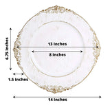Baroque Acrylic Charger Plate 13" White Washed Gold Embossed