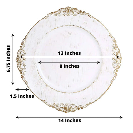 Baroque Acrylic Charger Plate 13" White Washed Gold Embossed