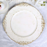 Baroque Acrylic Charger Plate 13" White Washed Gold Embossed
