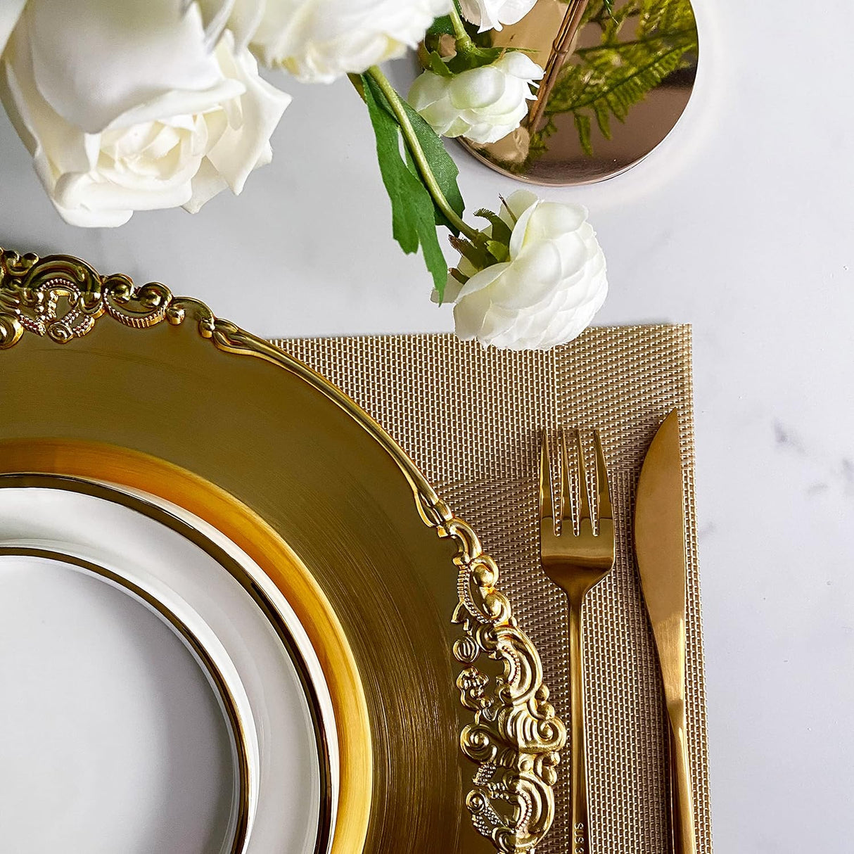 Gold Embossed Baroque Acrylic Charger Plates 13"