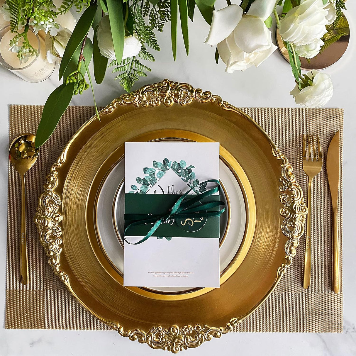 Gold Embossed Baroque Acrylic Charger Plates 13"