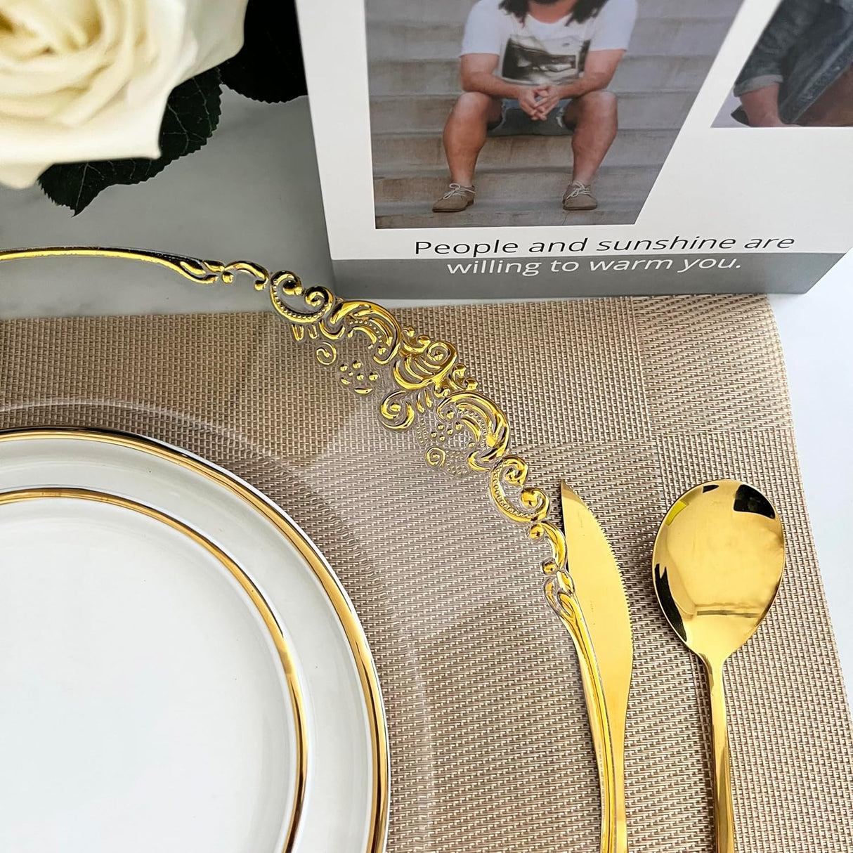 Acrylic Charger Plate 13" Clear Gold Embossed Baroque
