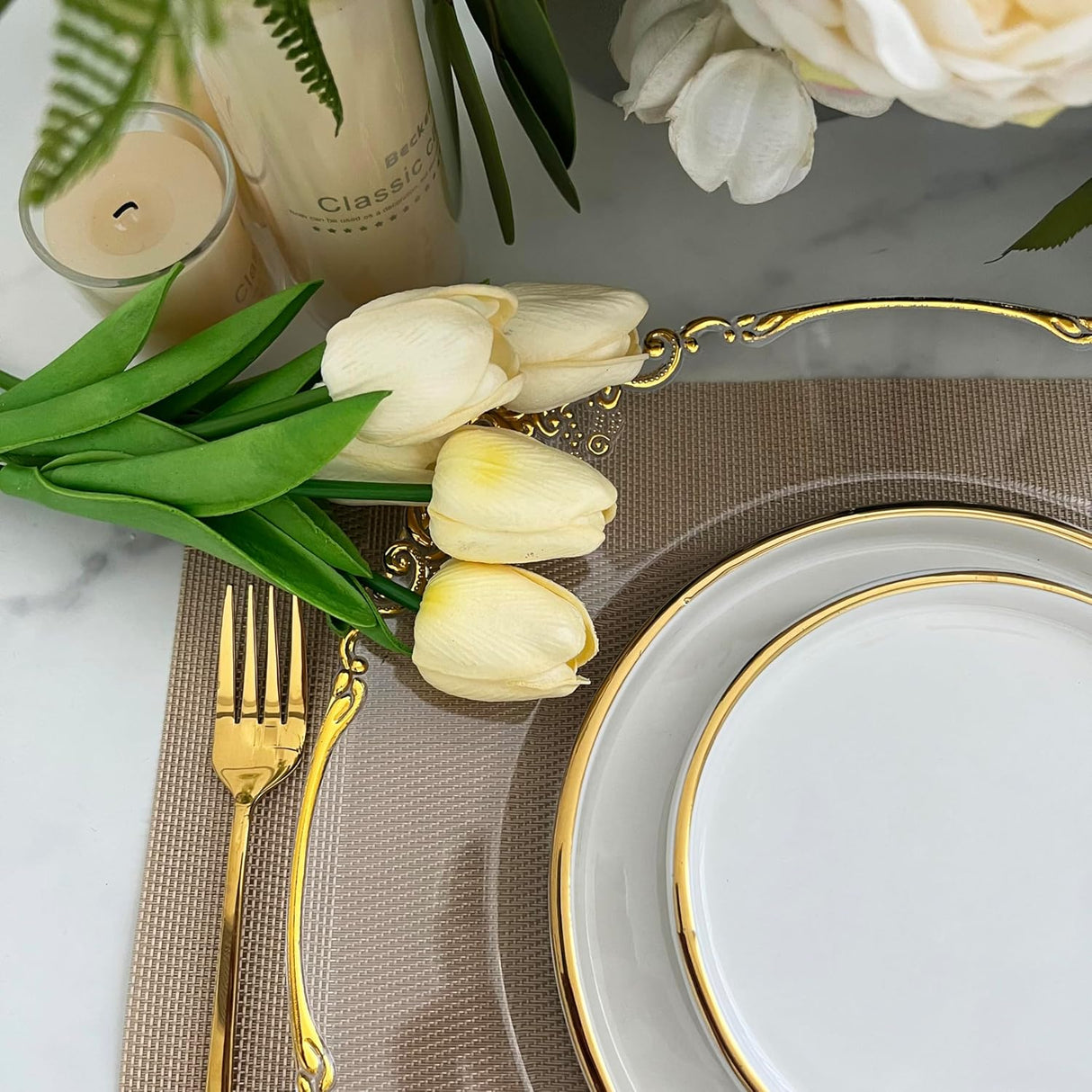Acrylic Charger Plate 13" Clear Gold Embossed Baroque