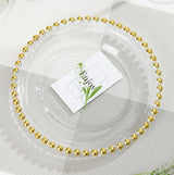 Clear Acrylic Charger Plate With Gold Beaded Rim 13"