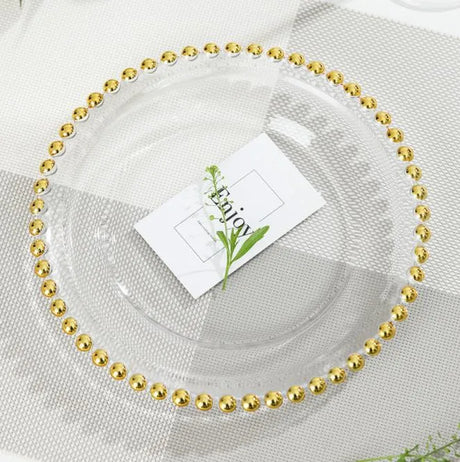 Clear Acrylic Charger Plate With Gold Beaded Rim 13"