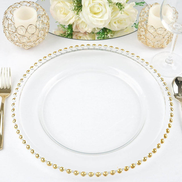 Clear Acrylic Charger Plate With Gold Beaded Rim 13"