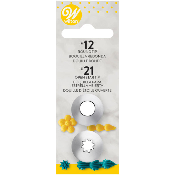 Wilton #12 Round and #21 Star Cake Decorating Tip Set, 2-Piece