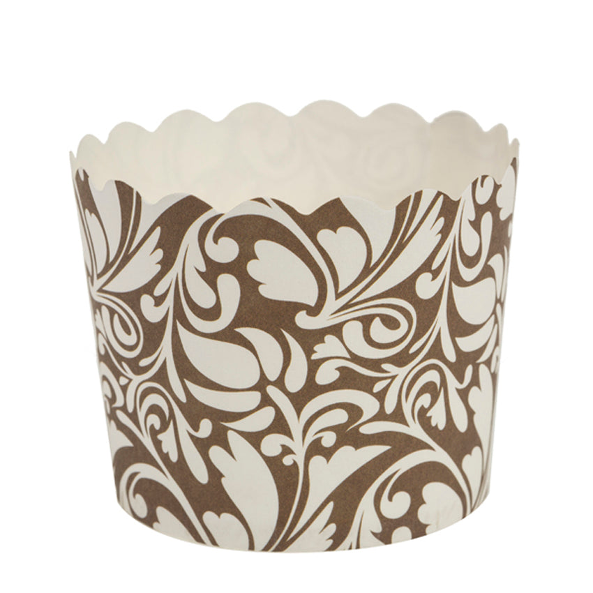Large Light Brown Floral Print Paper Baking Cup, 5 oz Capacity 2.5" Dia. x 2.25" High, Pack of 16