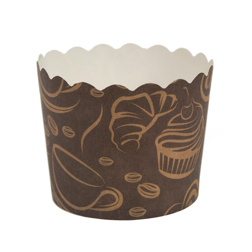 Large Light and Dark Brown Coffee Themed Paper Baking Cup, 5 oz Capacity 2.5" Dia. x 2.25" High, Pack of 16