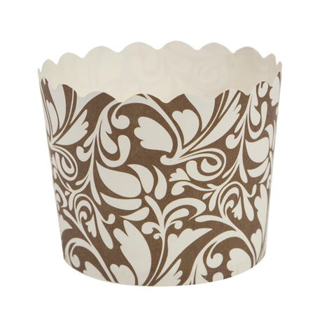 Small Scalloped Dark Brown Floral Print Baking Cups, 2" Dia. x 1.75" High, Pack of 20