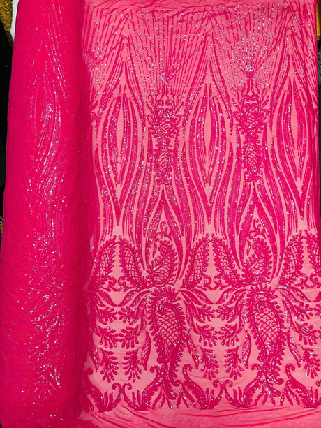 Paisley Sequin Design 4 Way Stretch Mesh Fabric - Nude Paisley Embroidered Iridescent Sequins, 48-50" Width, 36" Length (1 Yard)