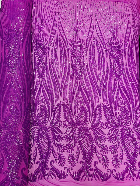 Paisley Sequin Design 4 Way Stretch Mesh Fabric - Nude Paisley Embroidered Iridescent Sequins, 48-50" Width, 36" Length (1 Yard)