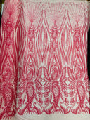 Paisley Sequin Design 4 Way Stretch Mesh Fabric - Nude Paisley Embroidered Iridescent Sequins, 48-50" Width, 36" Length (1 Yard)
